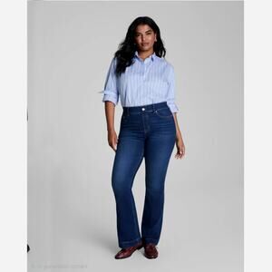 SPANX EveryWear Flare Jeans 1X Tall Dark Blue Pull-on Stretch High Rise Slimming